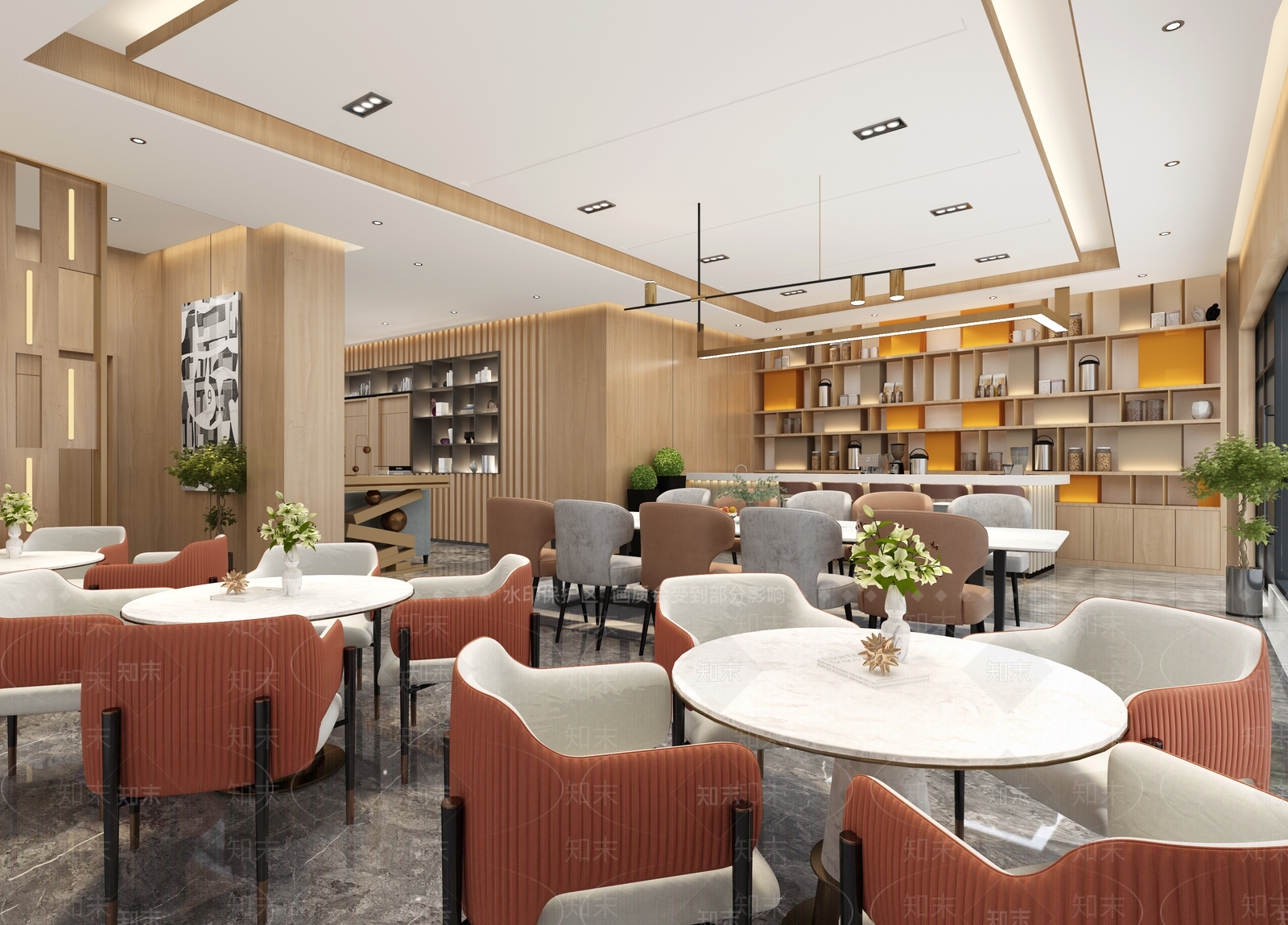 现代轻奢茶餐厅3D模型下载【ID:1130145914】