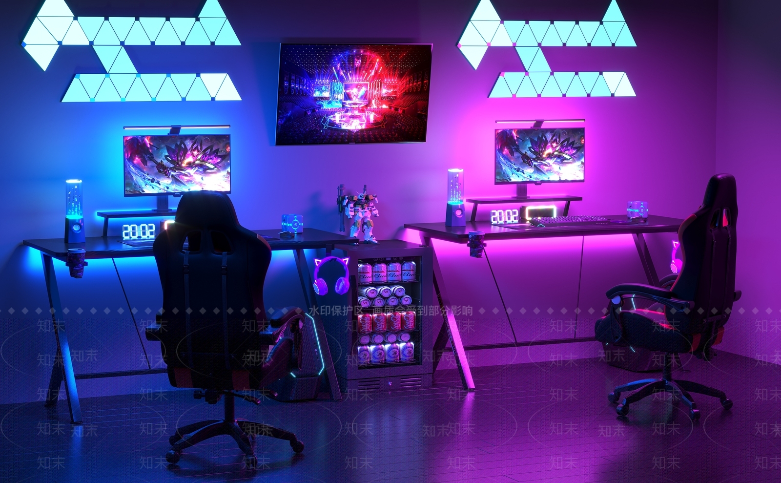 现代电竞桌椅组合3D模型下载【ID:1130147827】