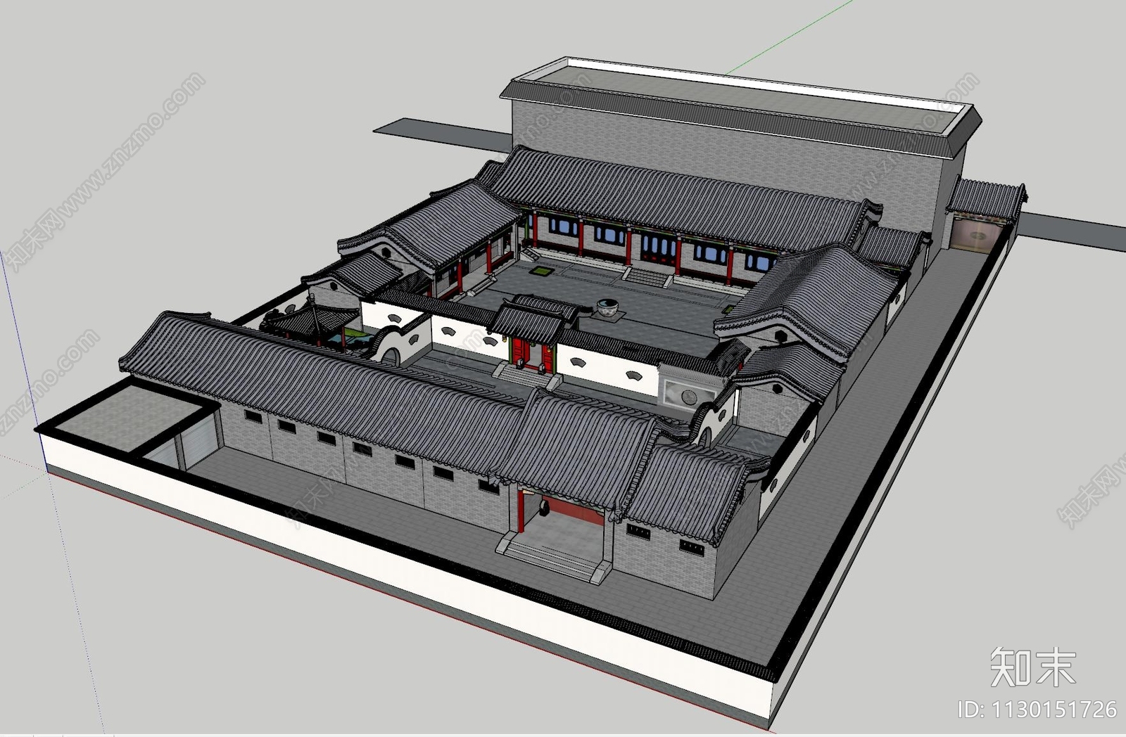 中式二进四合院SU模型下载【ID:1130151726】