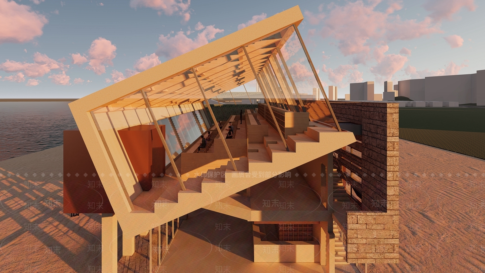 现代海边图书馆SU模型下载【ID:1130153139】