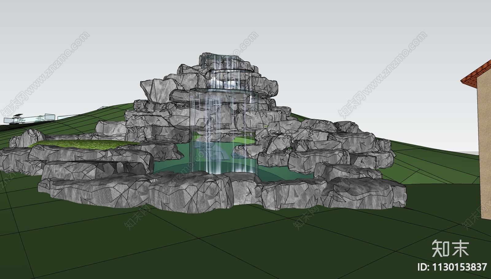 现代假山跌水SU模型下载【ID:1130153837】