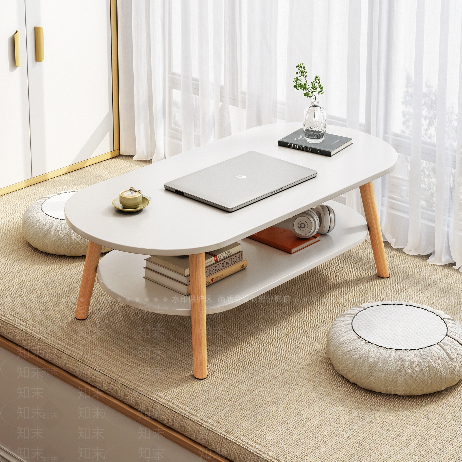 北欧榻榻米茶桌椅组合3D模型下载【ID:1130154558】