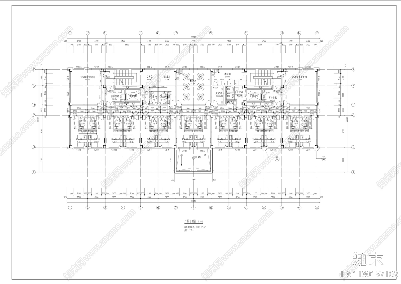 5层养老院建筑cad施工图下载【ID:1130157102】