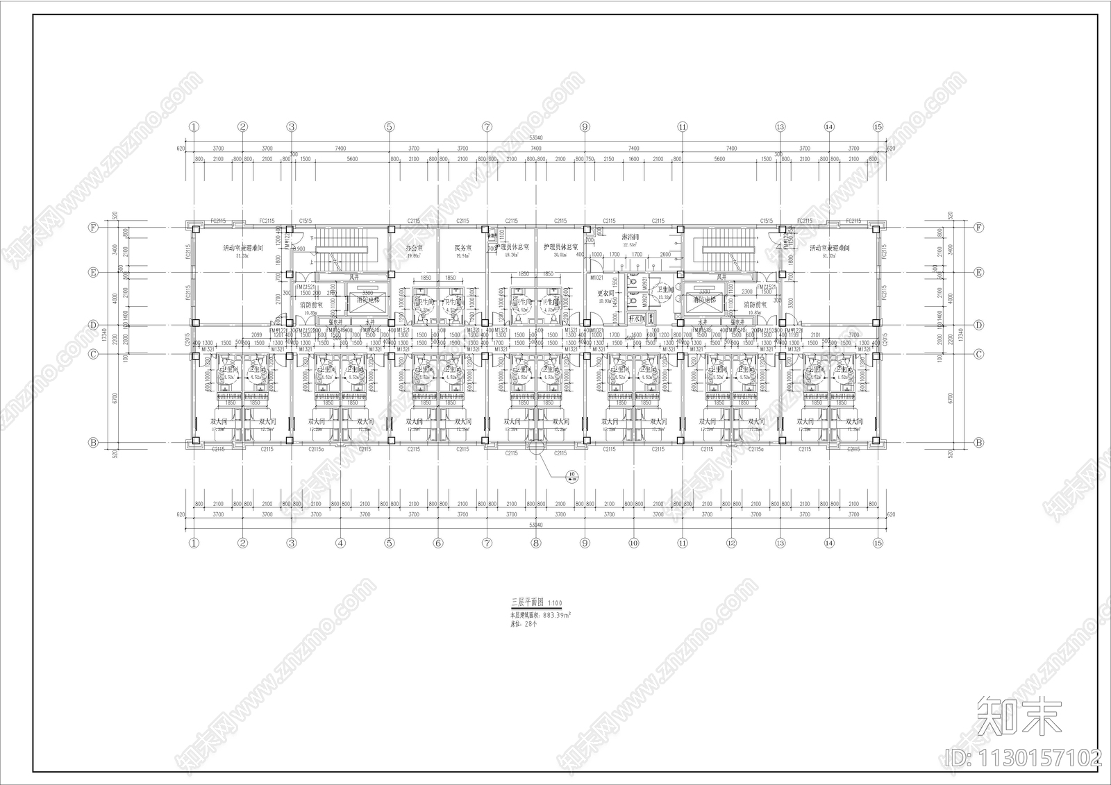 5层养老院建筑cad施工图下载【ID:1130157102】