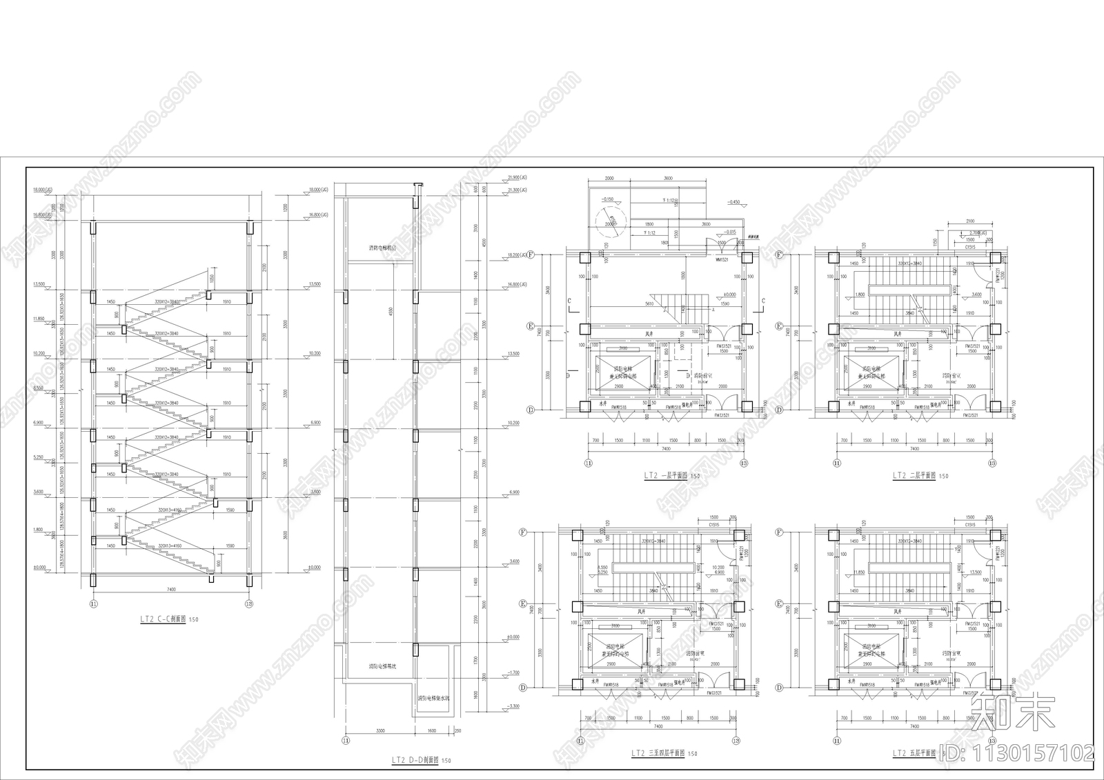 5层养老院建筑cad施工图下载【ID:1130157102】