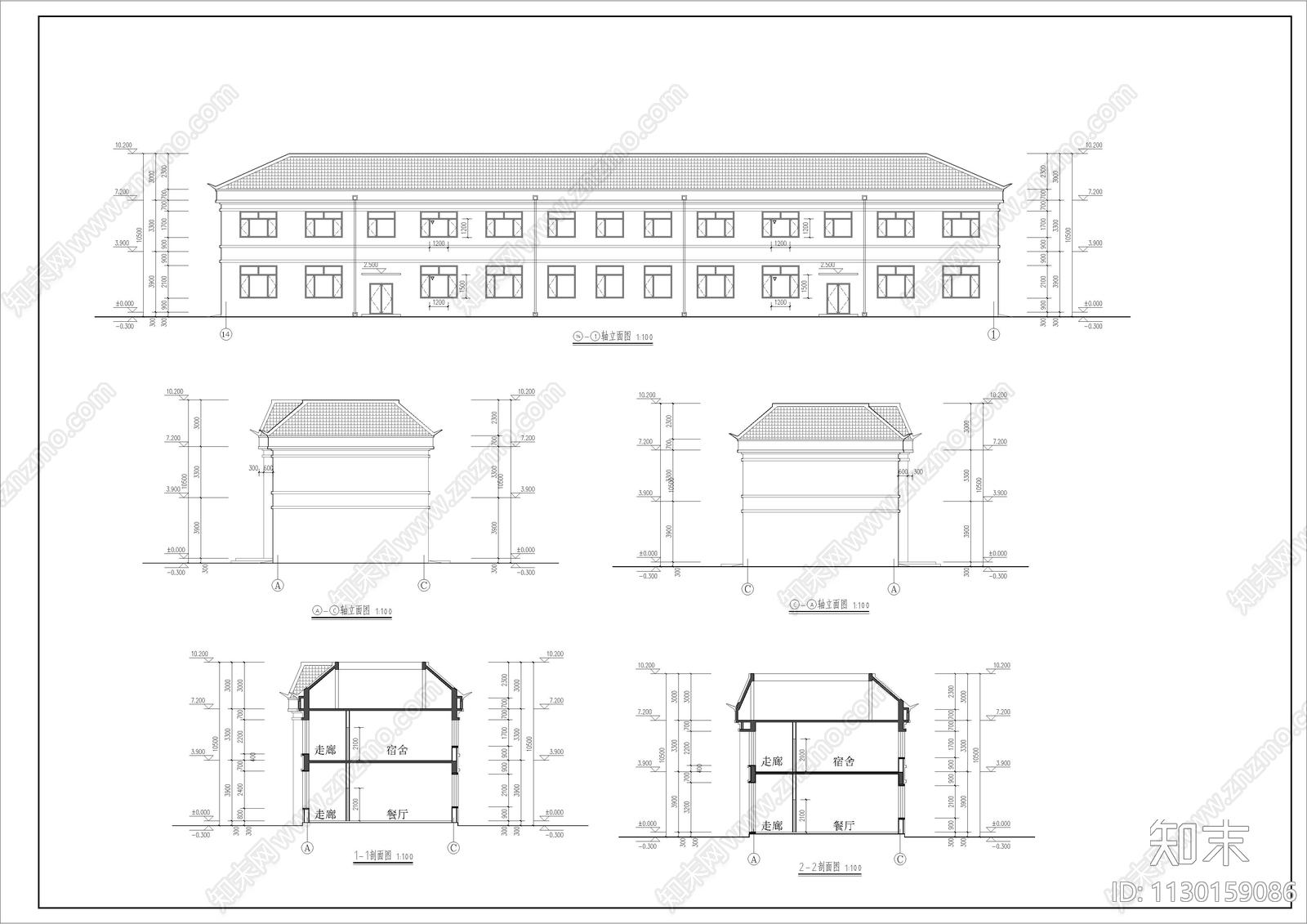 二层办公楼建筑cad施工图下载【ID:1130159086】