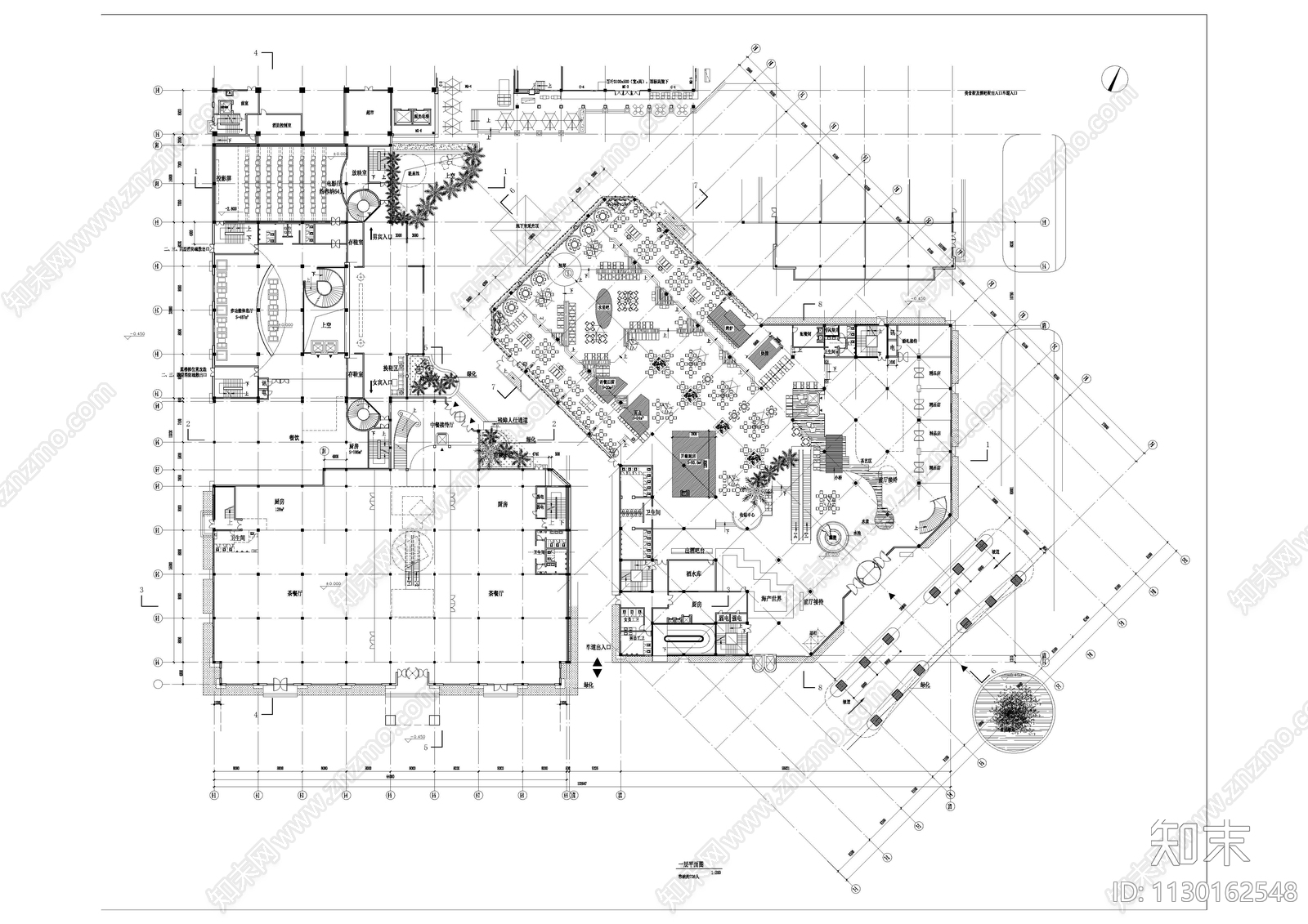 大型会所餐饮平面方案图cad施工图下载【ID:1130162548】