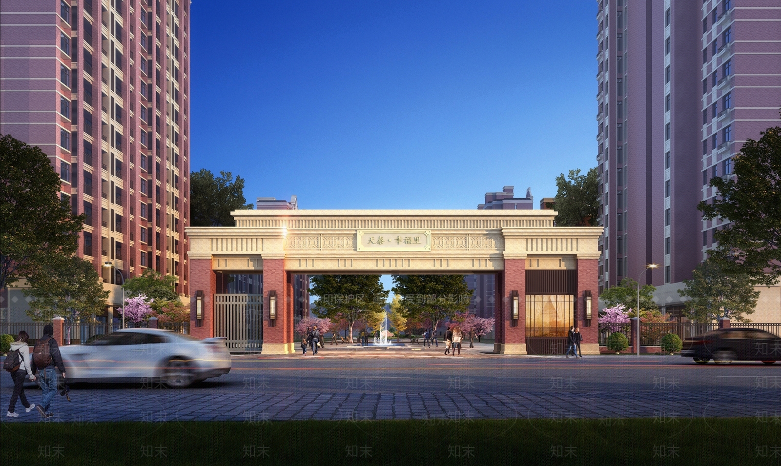 古典褐石风格红砖小区大门SU模型下载【ID:1130162968】