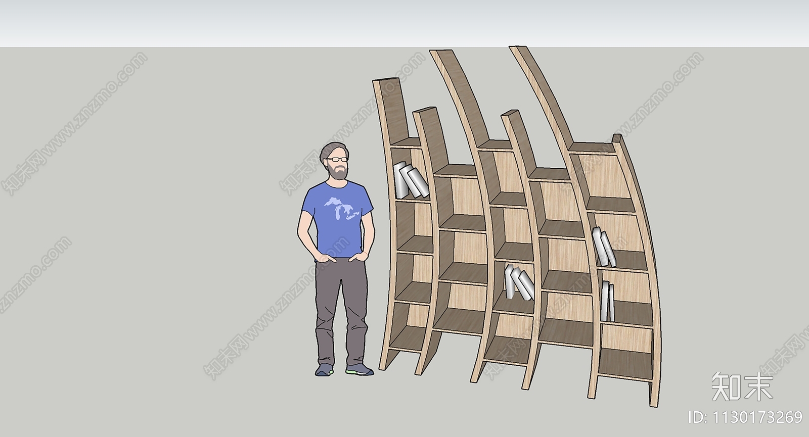 现代弧形书柜SU模型下载【ID:1130173269】