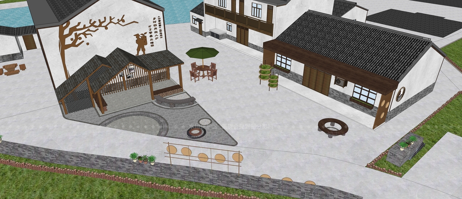 中式美丽乡村庭院SU模型下载【ID:1130173856】