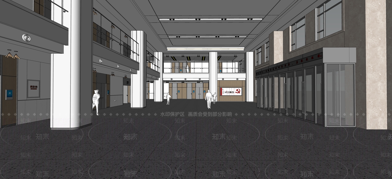 现代学校教学楼空间SU模型下载【ID:1130175033】