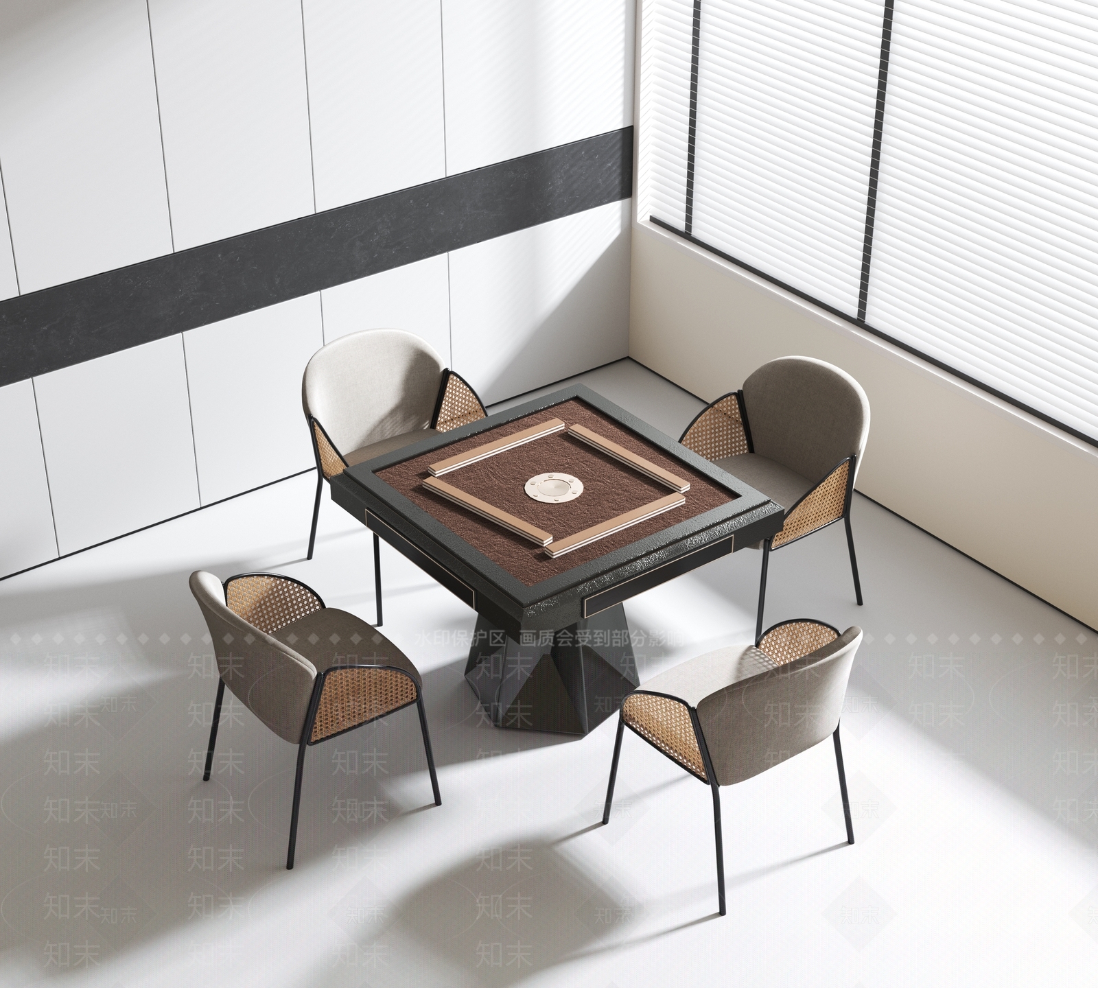 现代麻将桌椅组合3D模型下载【ID:1130214800】