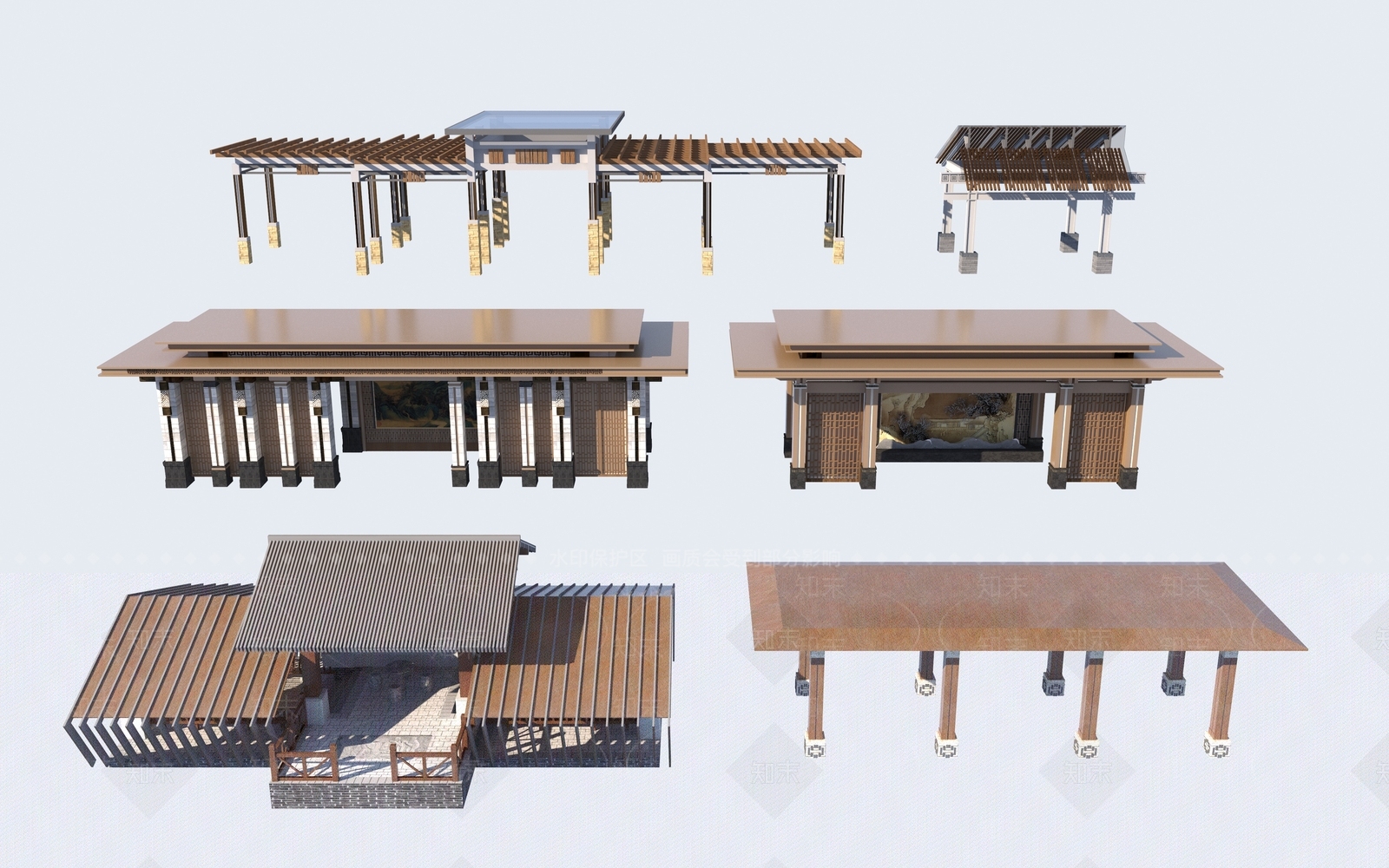 新中式廊架3D模型下载【ID:1130478820】