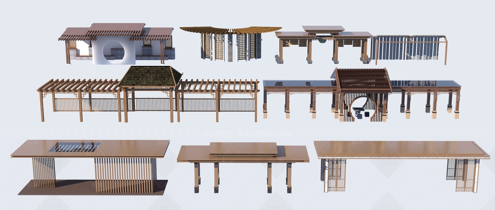 新中式廊架3D模型下载【ID:1130203031】
