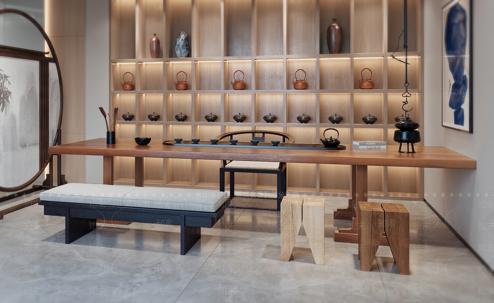 新中式茶歇区3D模型下载【ID:1130254684】