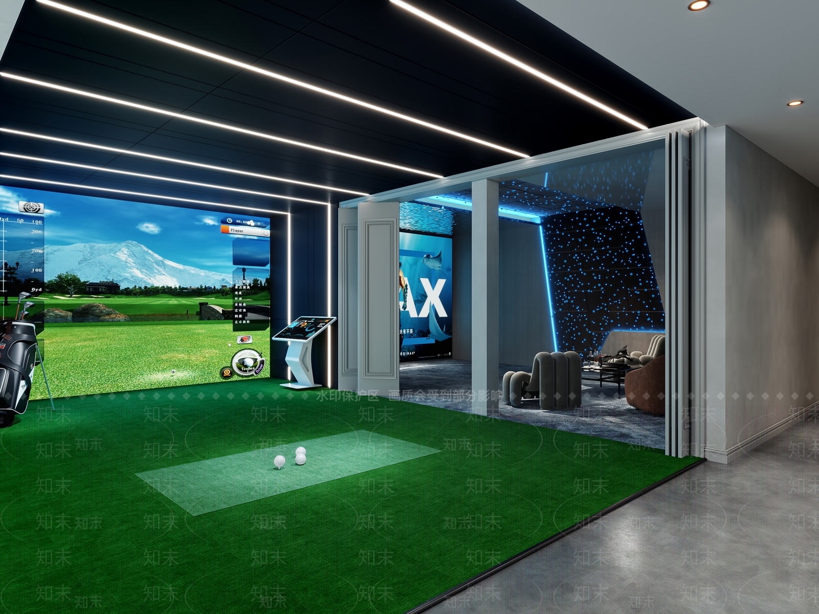 现代室内高尔夫球室3D模型下载【ID:1130208303】