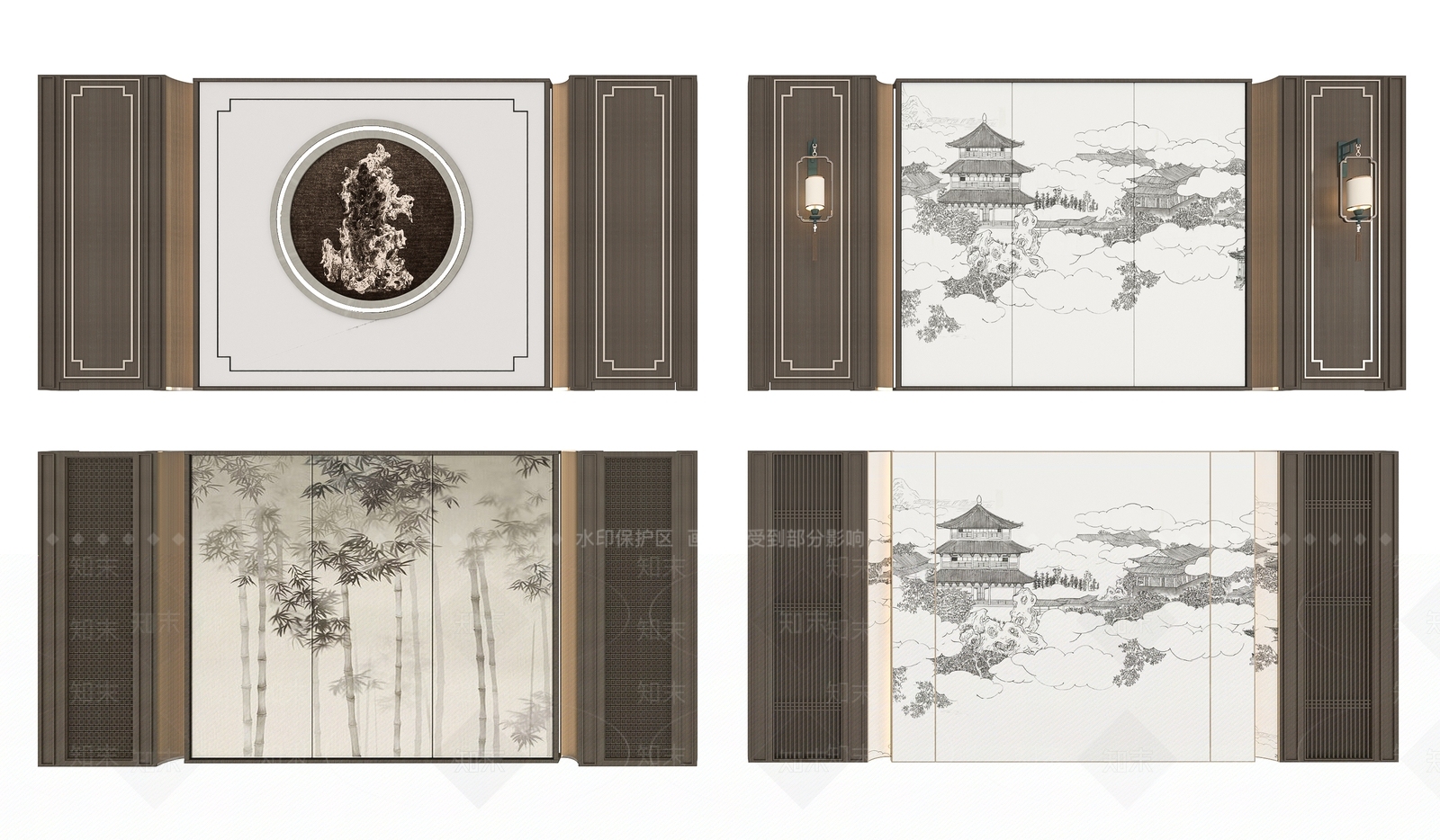 新中式客厅沙发背景3D模型下载【ID:1130213015】