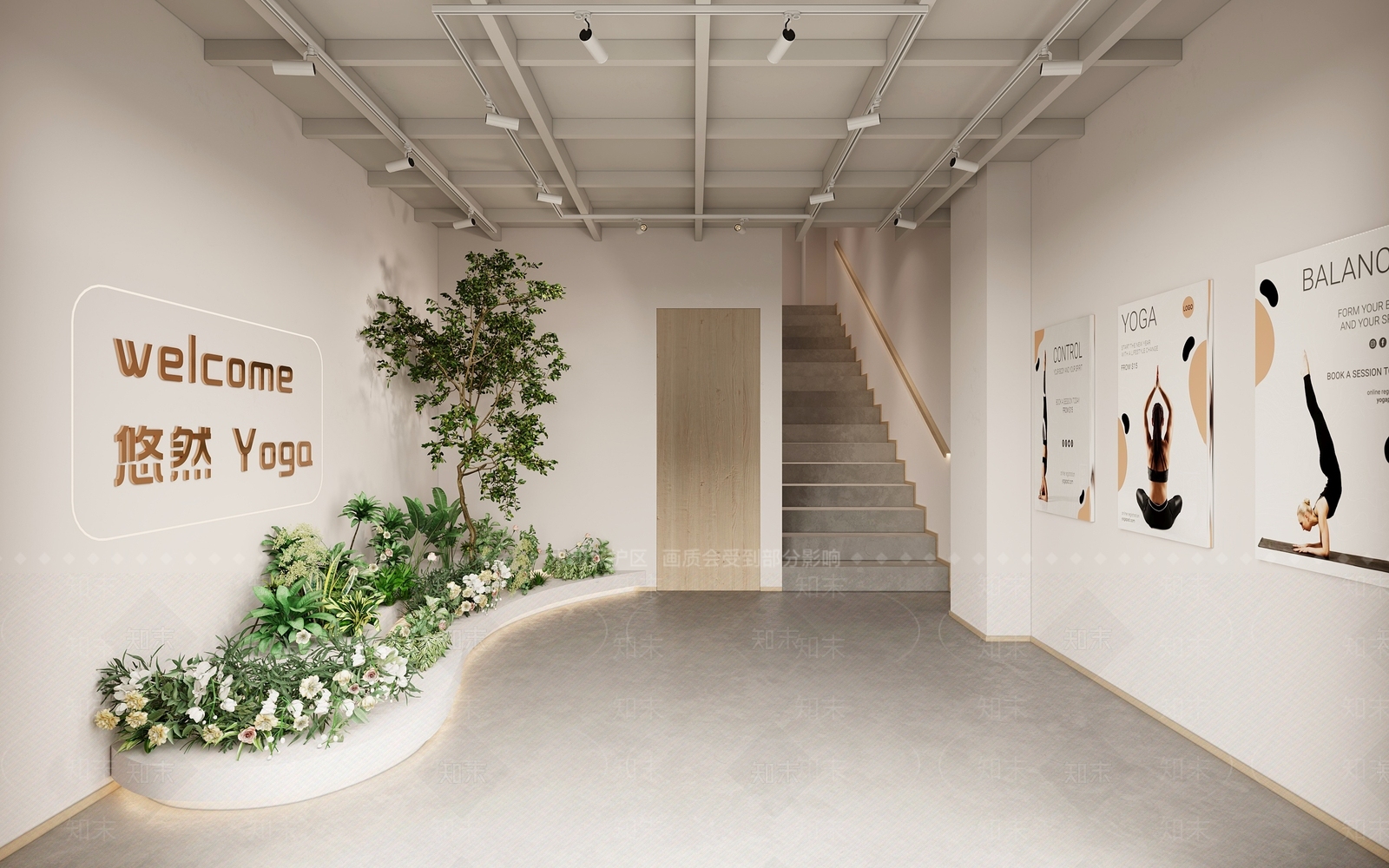 现代瑜伽馆楼梯间3D模型下载【ID:1130215261】