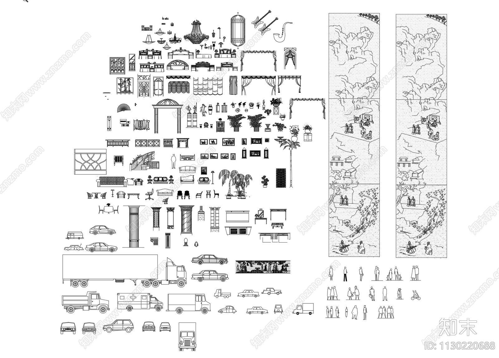家装灯具软装摆件立面施工图下载【ID:1130220688】