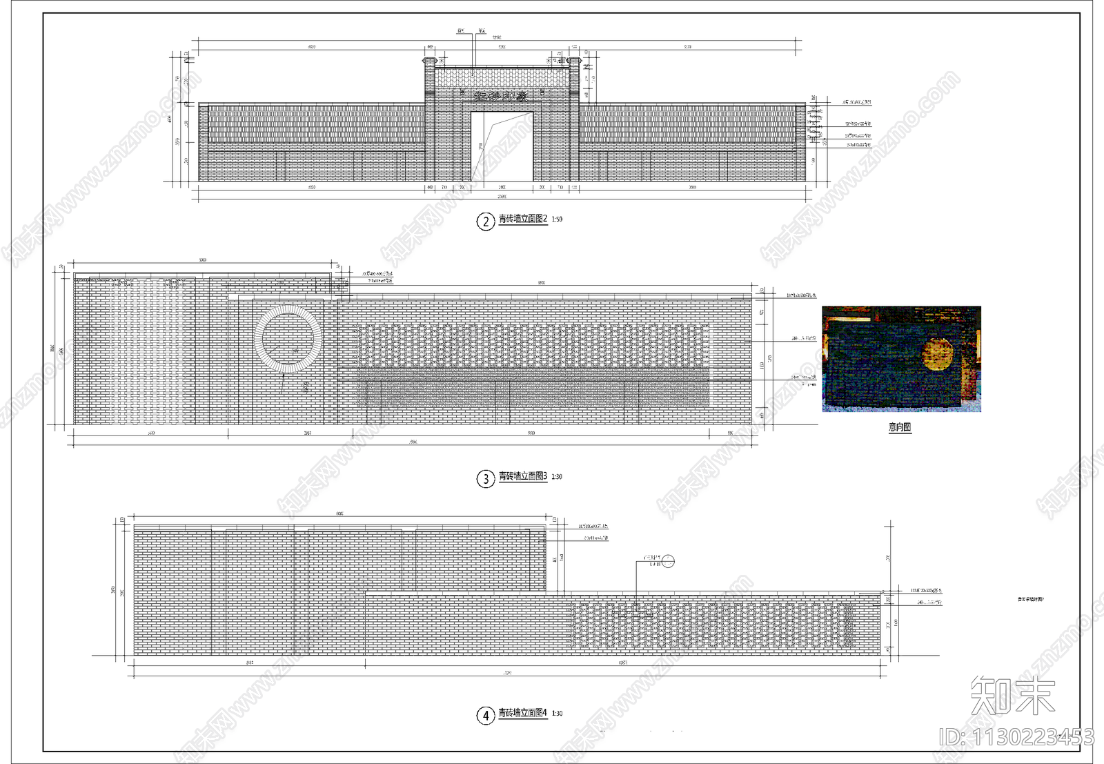 中式仿古景墙cad施工图下载【ID:1130223453】