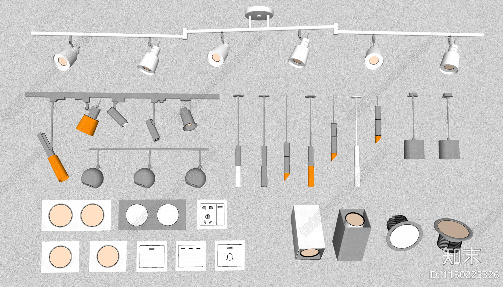 工业灯具组合SU模型下载【ID:1130225326】