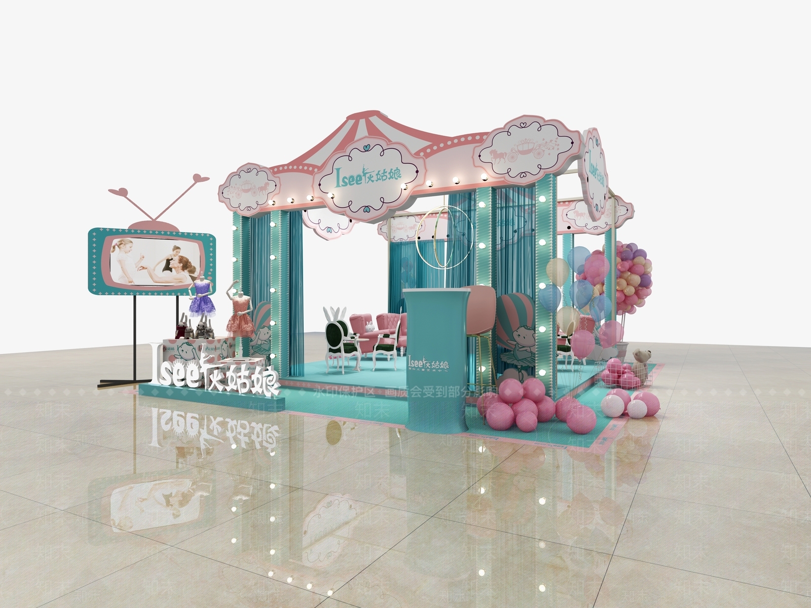 现代灰姑娘服装展位3D模型下载【ID:1130232937】