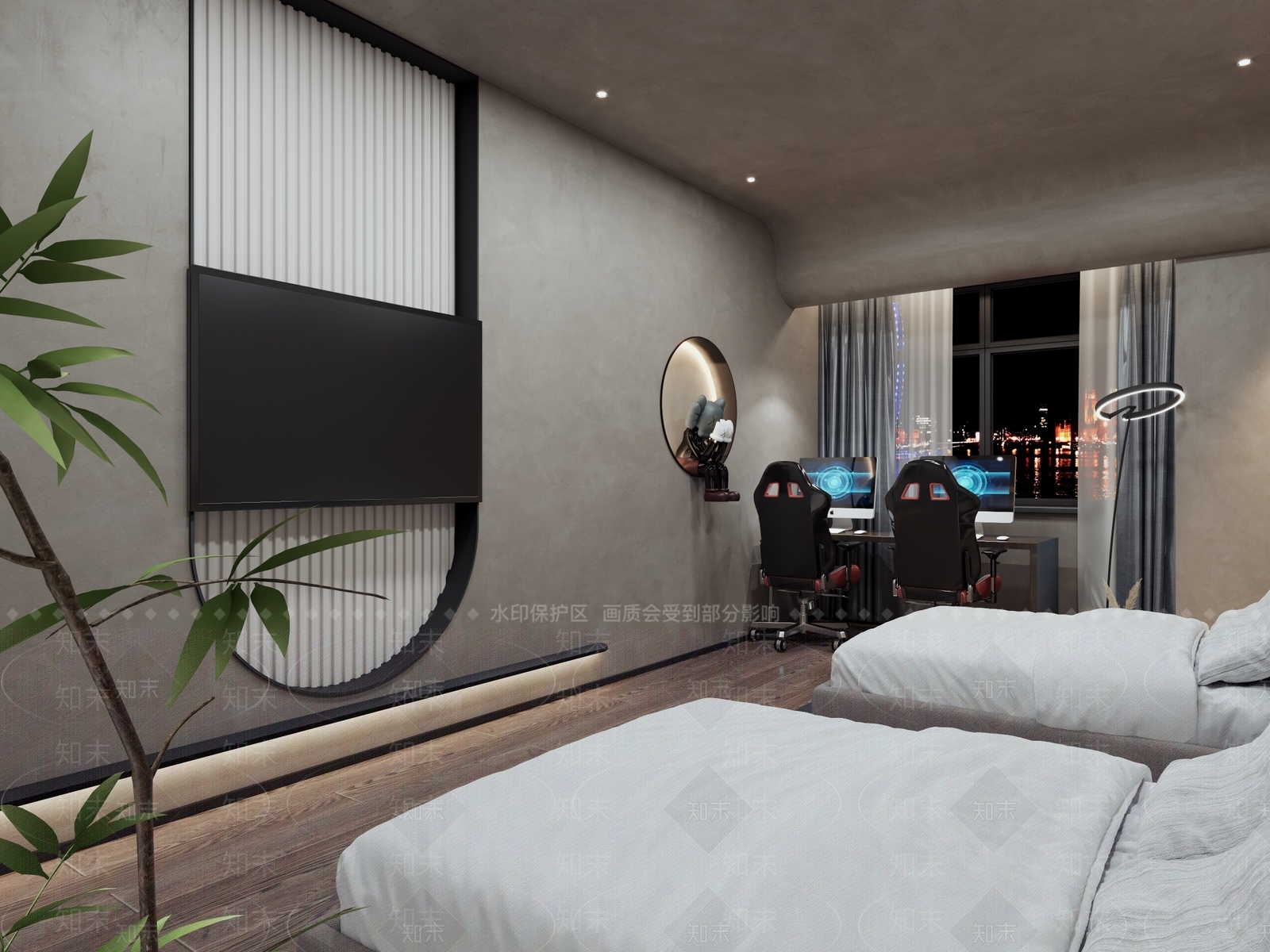 现代电竞酒店客房3D模型下载【ID:1130234071】