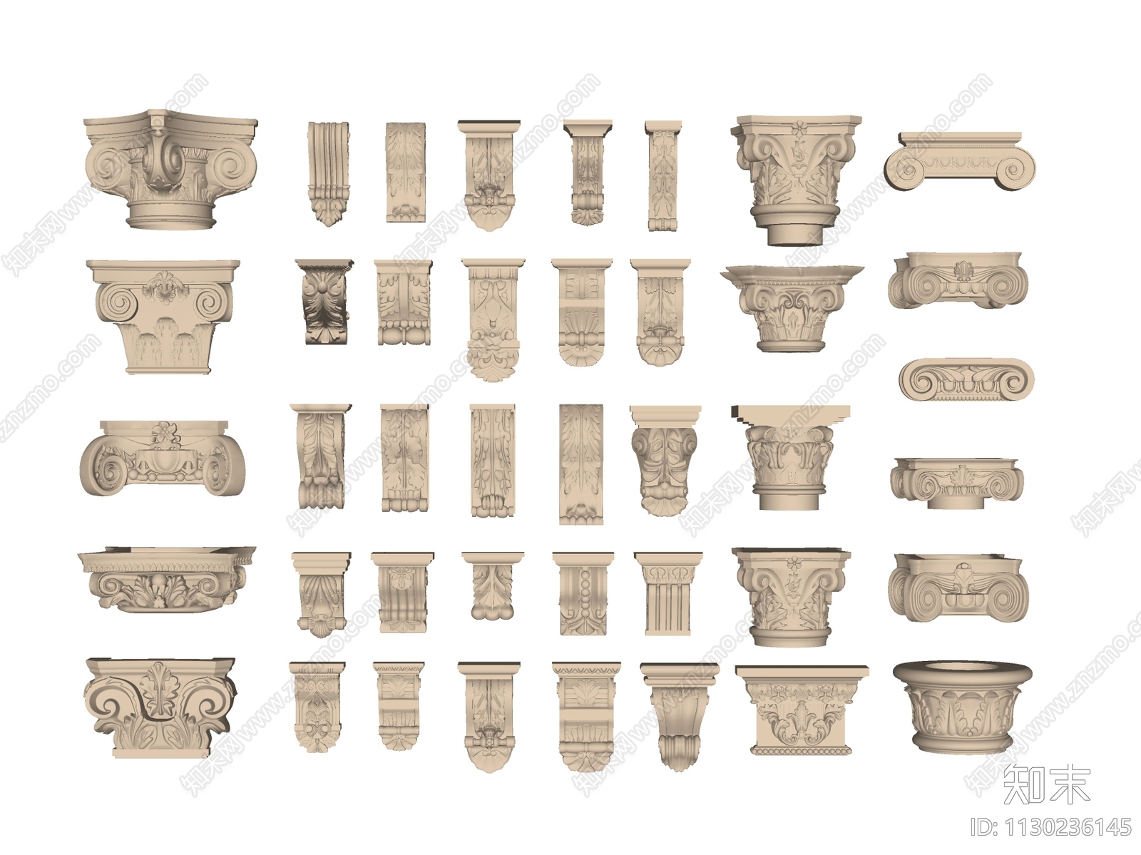 简欧石膏罗马柱头SU模型下载【ID:1130236145】