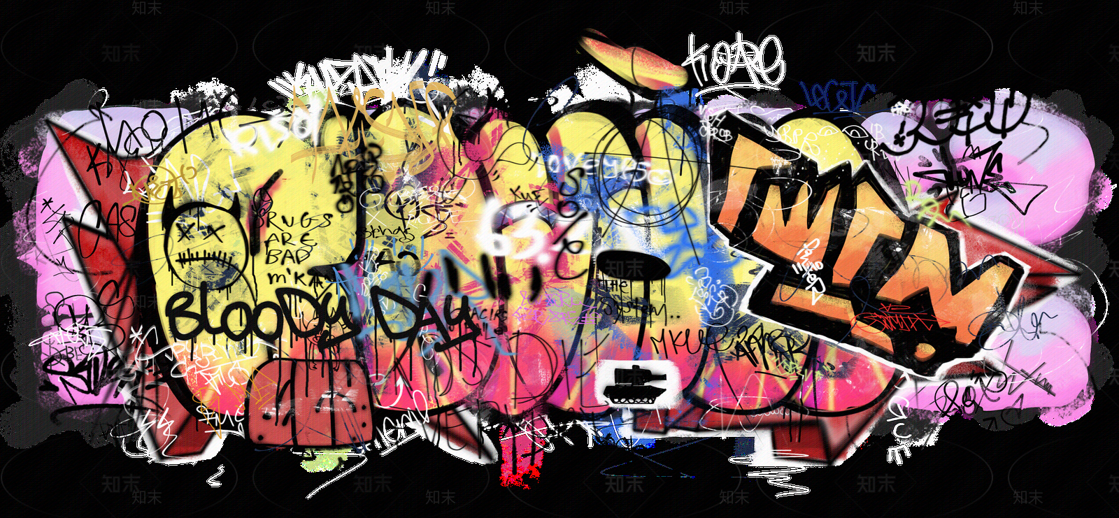 街头潮流涂鸦贴花贴图下载【ID:1130248990】