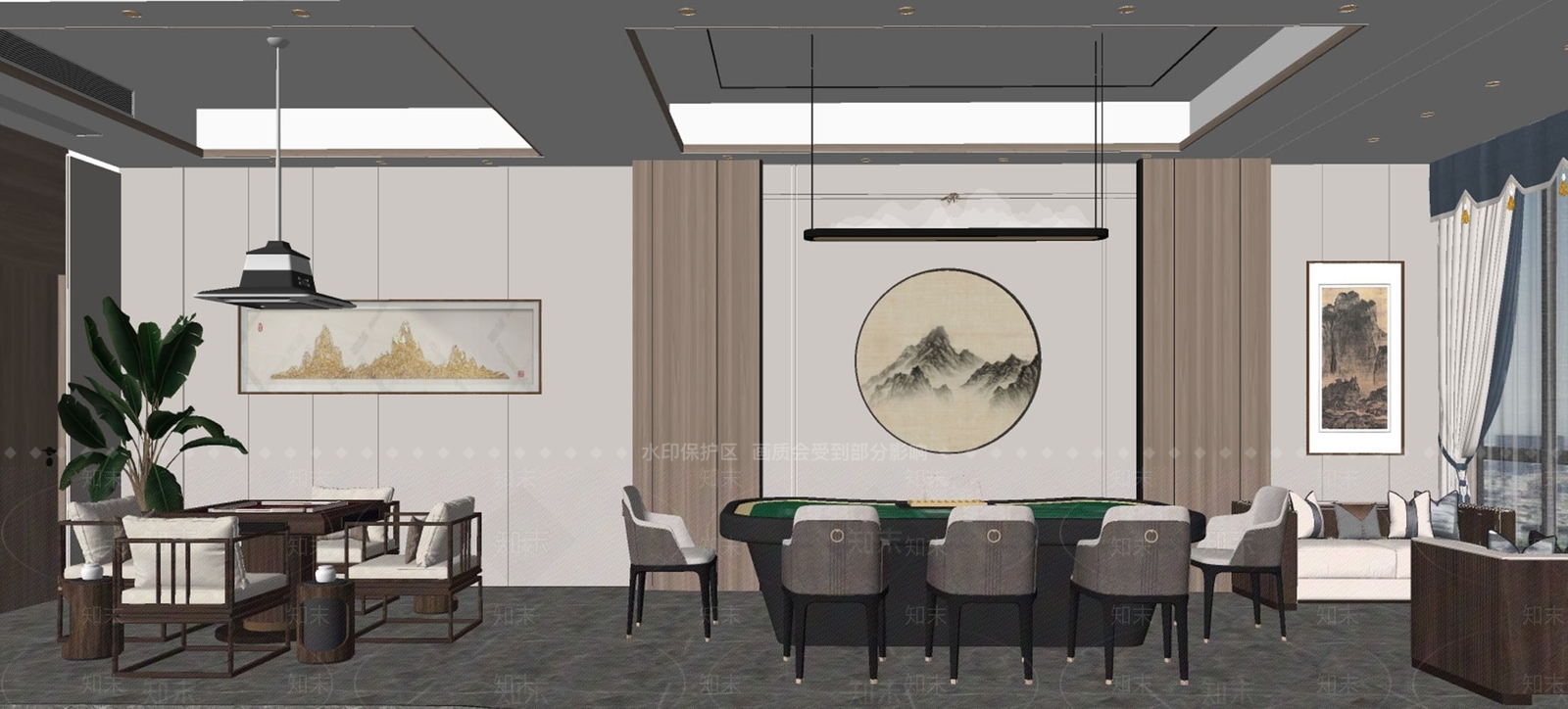 新中式棋牌室SU模型下载【ID:1130262018】