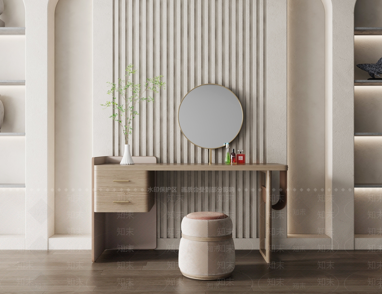 现代妆台妆凳组合3D模型下载【ID:1130278764】