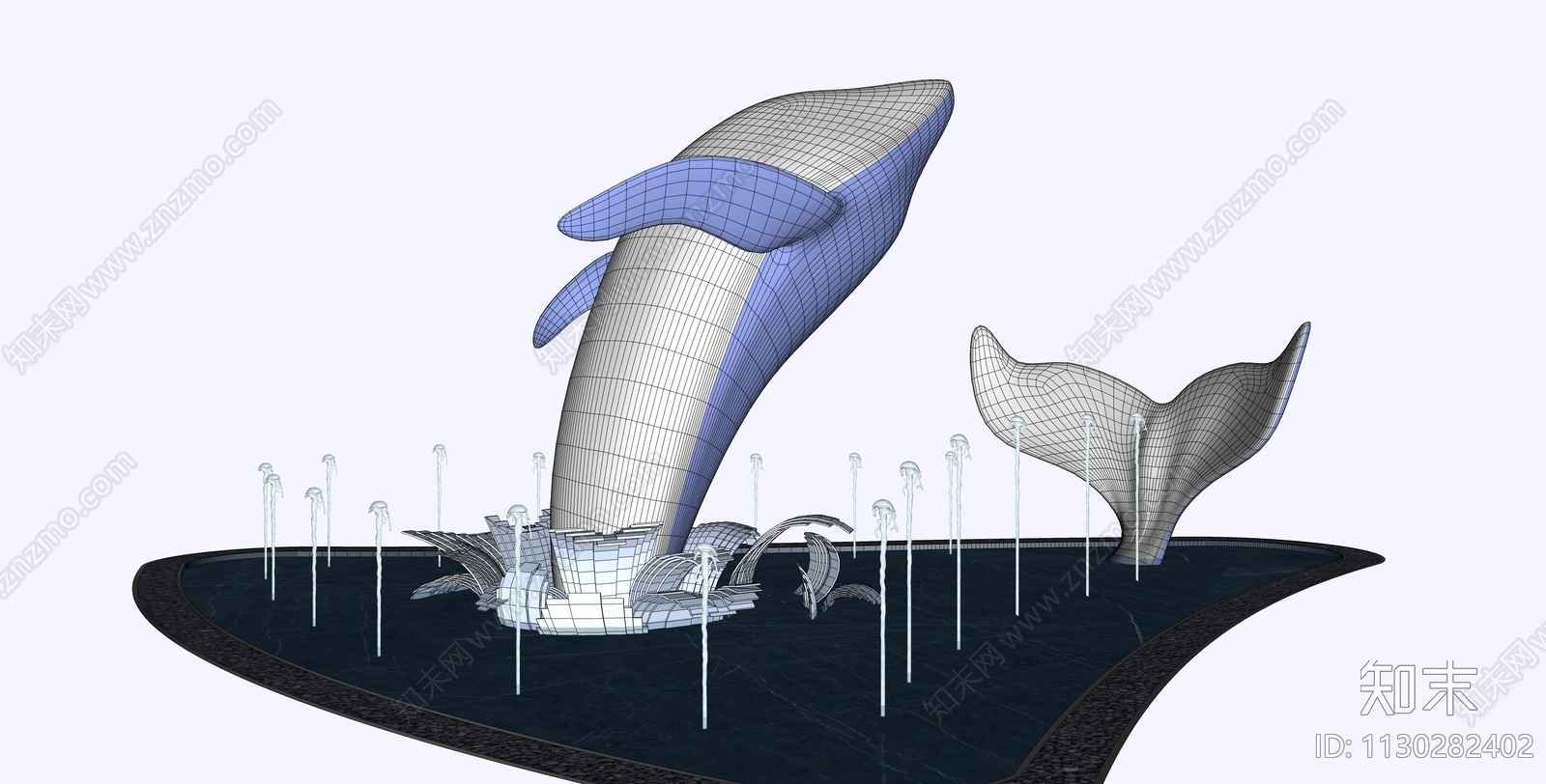 现代鲸鱼水景雕塑小品SU模型下载【ID:1130282402】