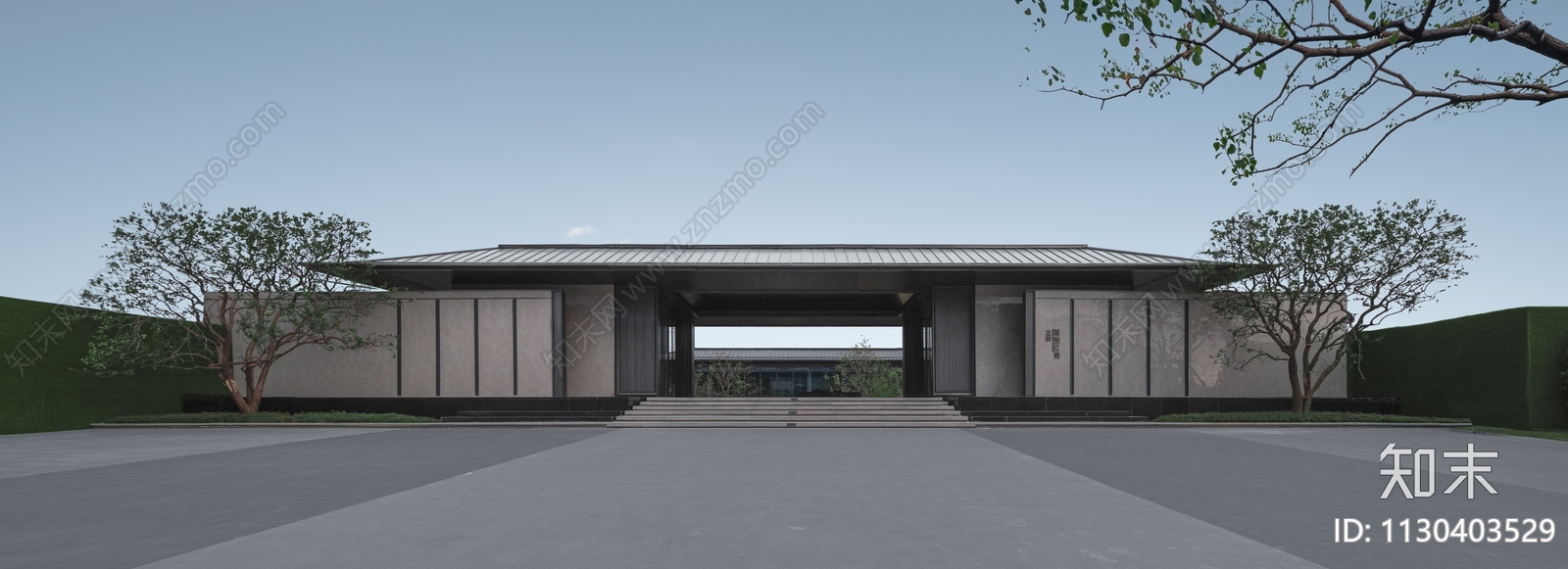 新中式示范区建筑效果图SU模型概念方案cad施工图下载【ID:1130403529】
