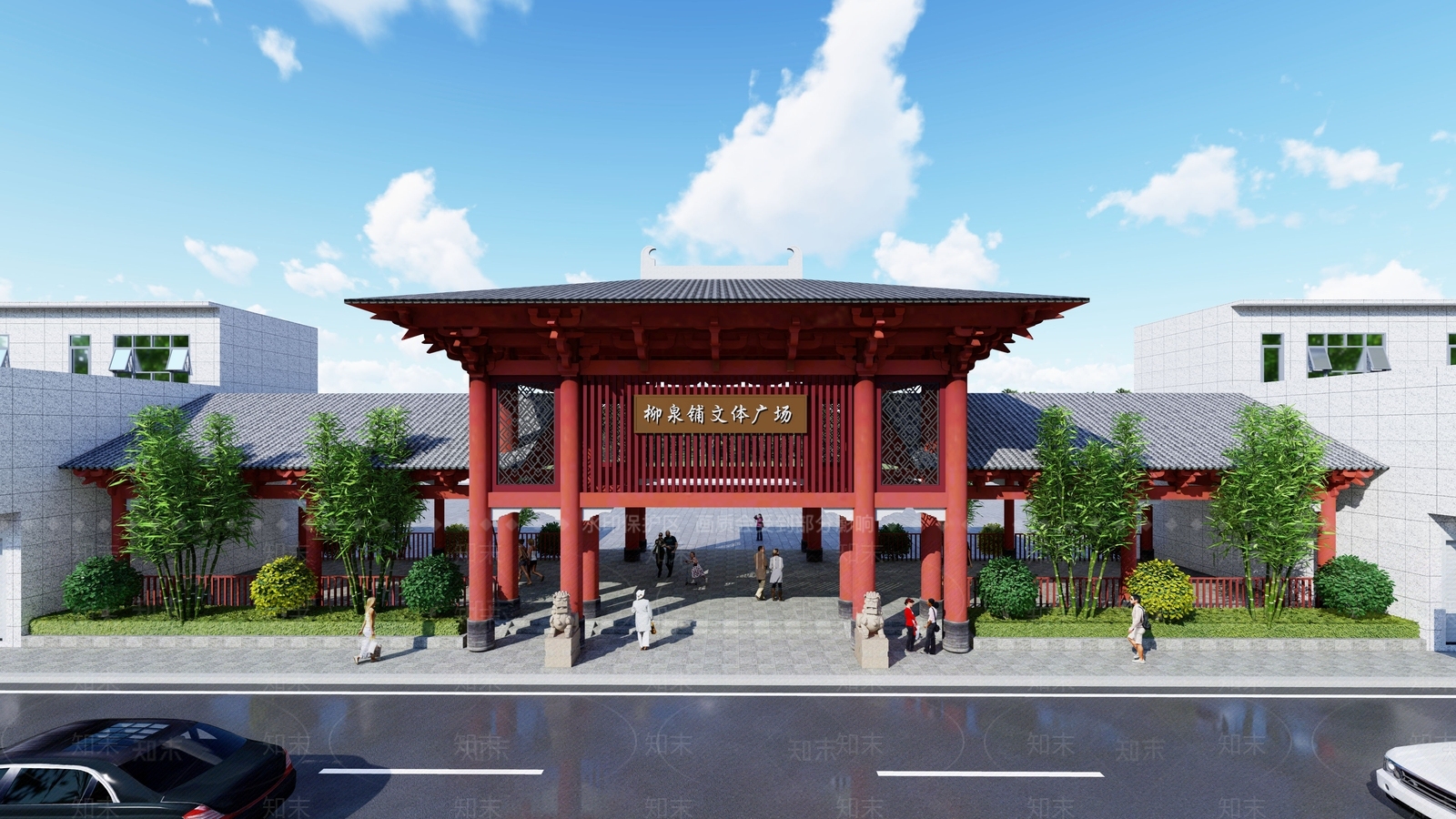 中式门楼广场入口SU模型下载【ID:1130299718】