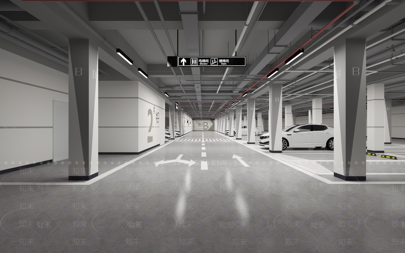 现代室内停车场3D模型下载【ID:1130301169】