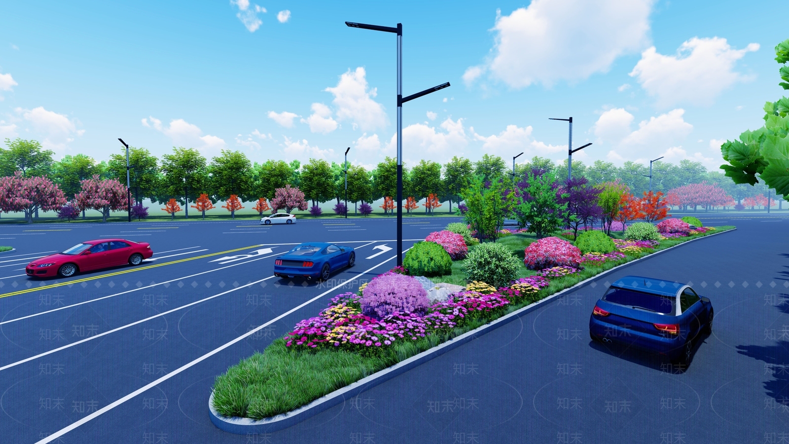 现代城市道路丁字口SU模型下载【ID:1130304779】