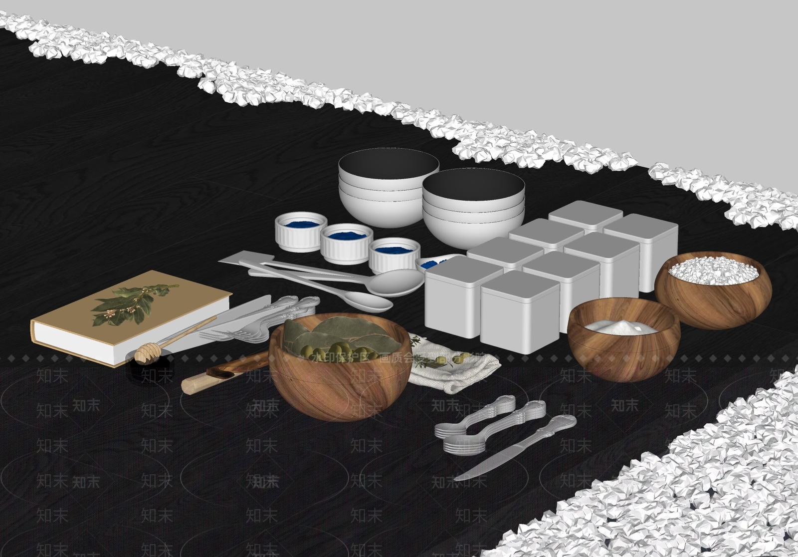 厨房用品组合SU模型下载【ID:1130309629】