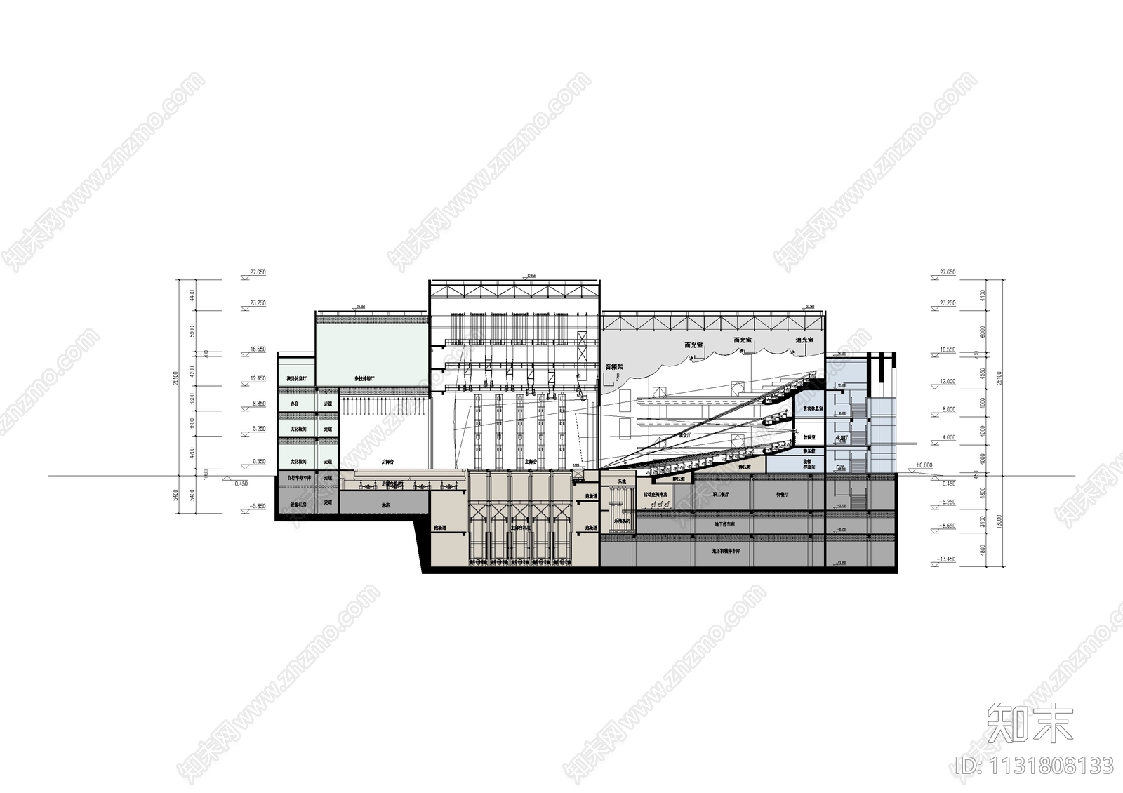 剧场建筑剖面图施工图下载【ID:1131808133】