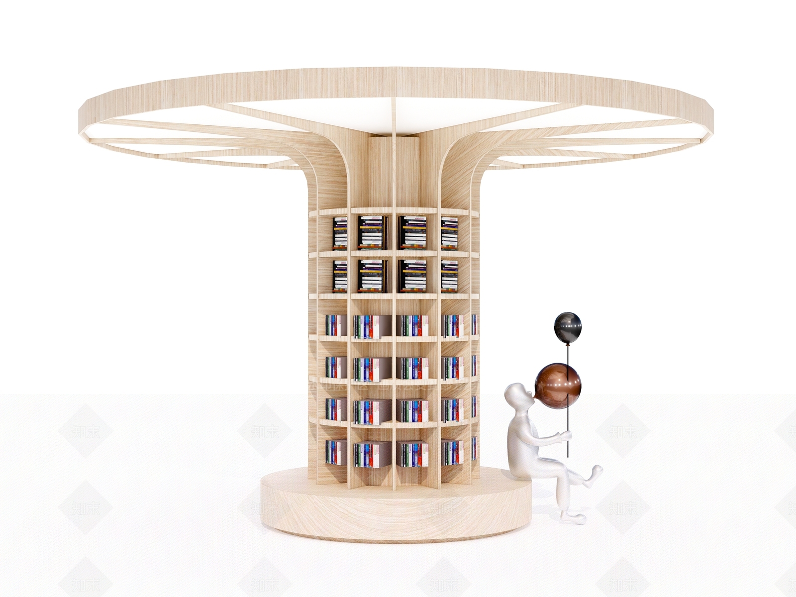 现代圆形书架SU模型下载【ID:1130311498】