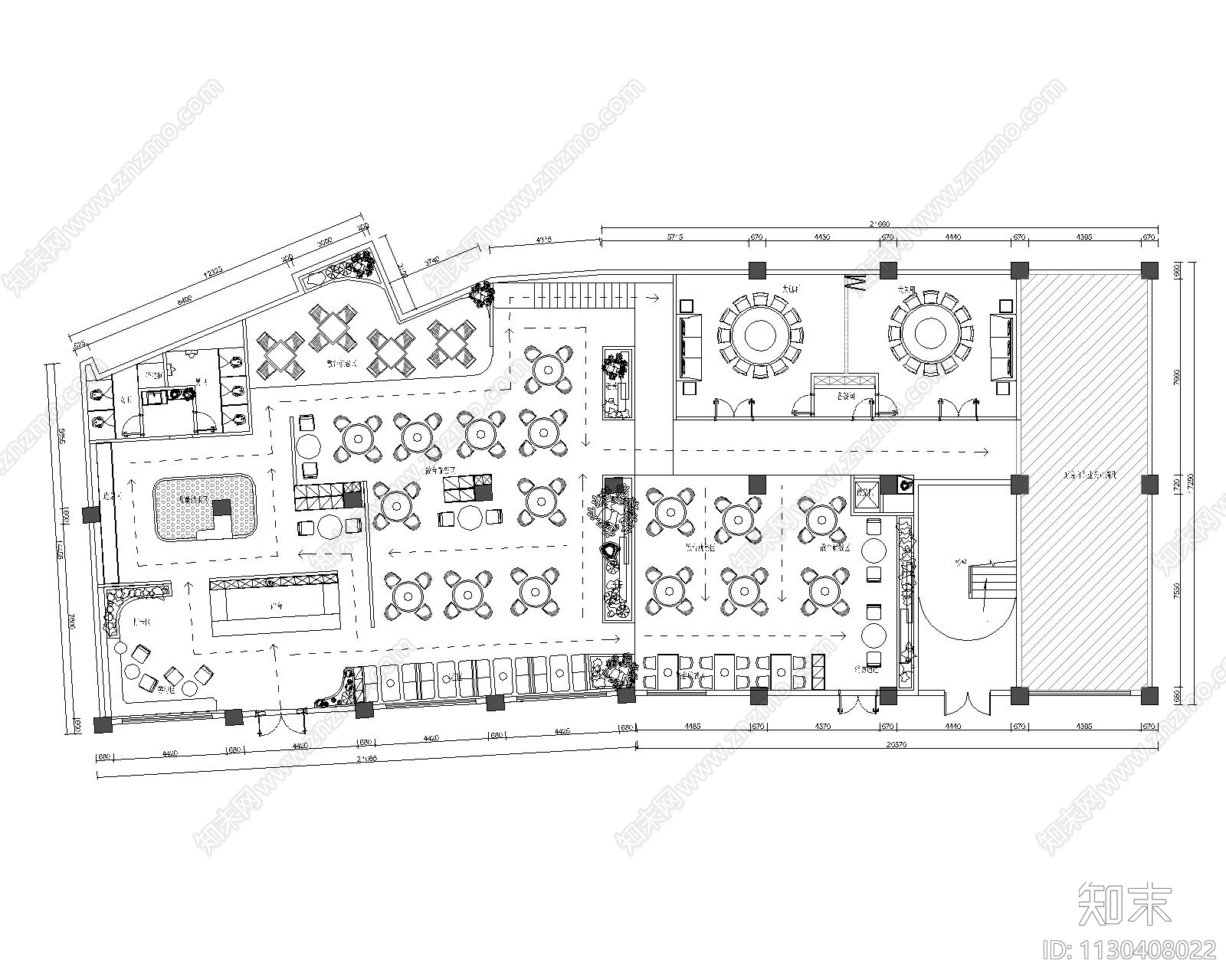 挑高餐饮店平面方案cad施工图下载【ID:1130408022】