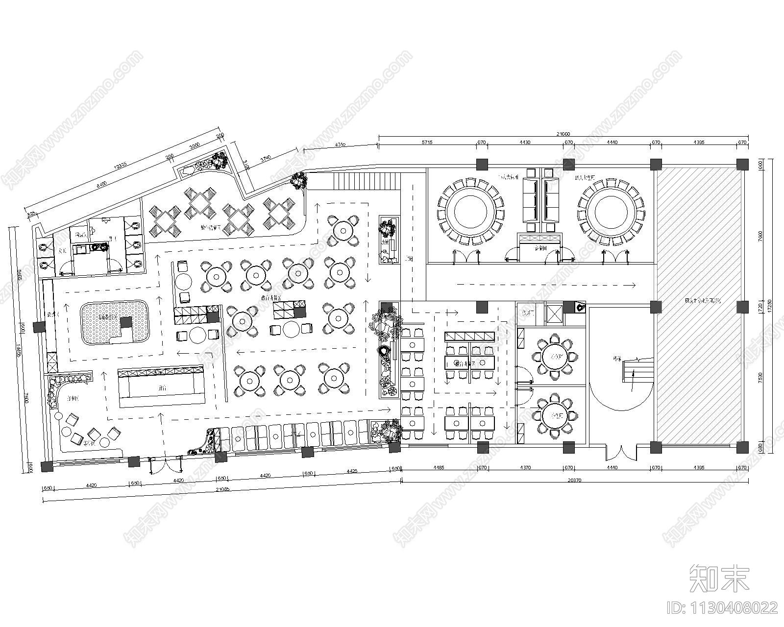 挑高餐饮店平面方案cad施工图下载【ID:1130408022】