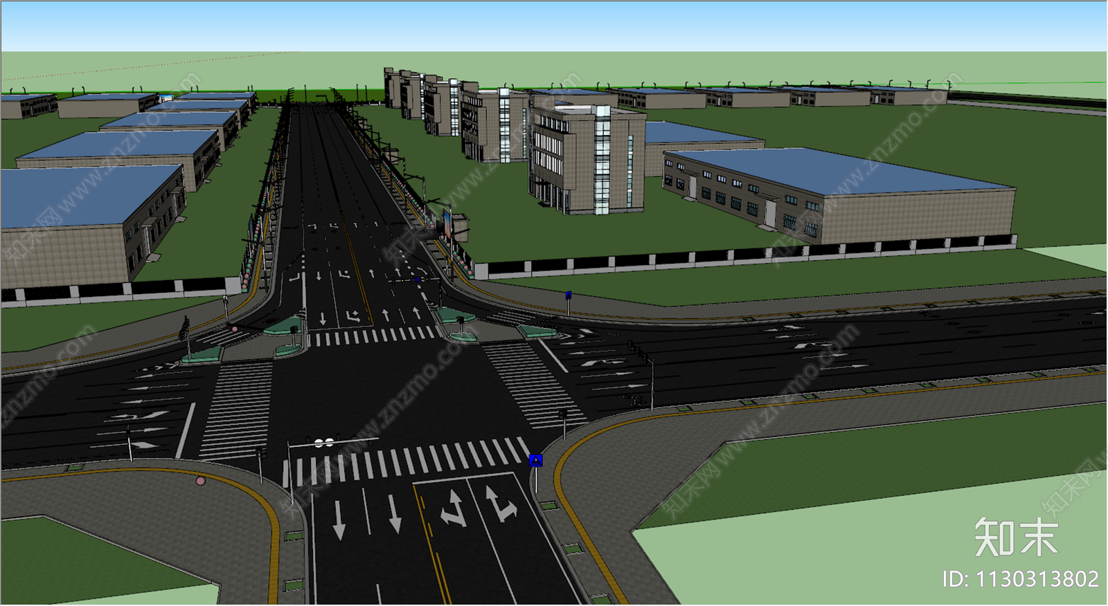 现代双向两车道城市道路SU模型下载【ID:1130313802】
