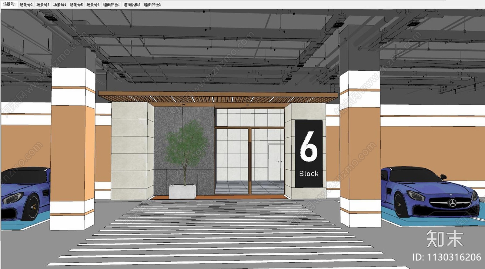现代车库电梯厅SU模型下载【ID:1130316206】