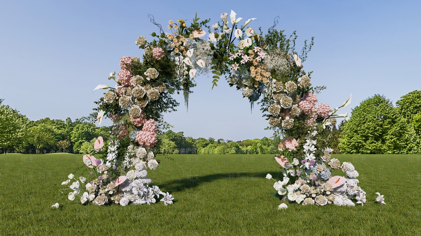 现代户外花艺拱门美陈SU模型下载【ID:1130318028】