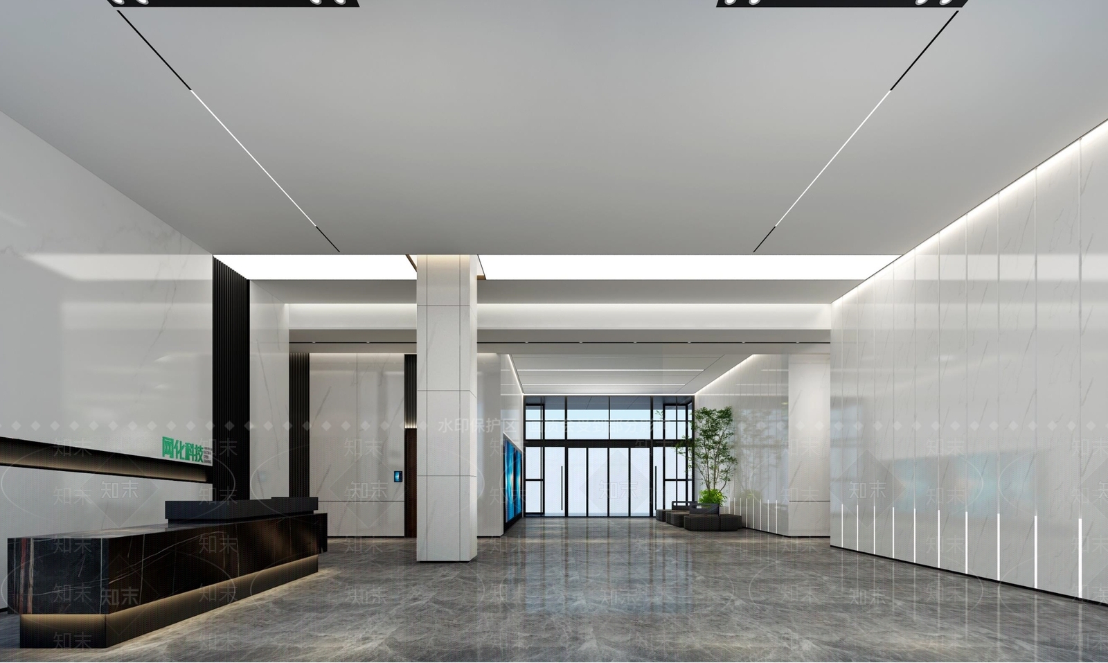 现代科技公司办公大堂3D模型下载【ID:1130321168】