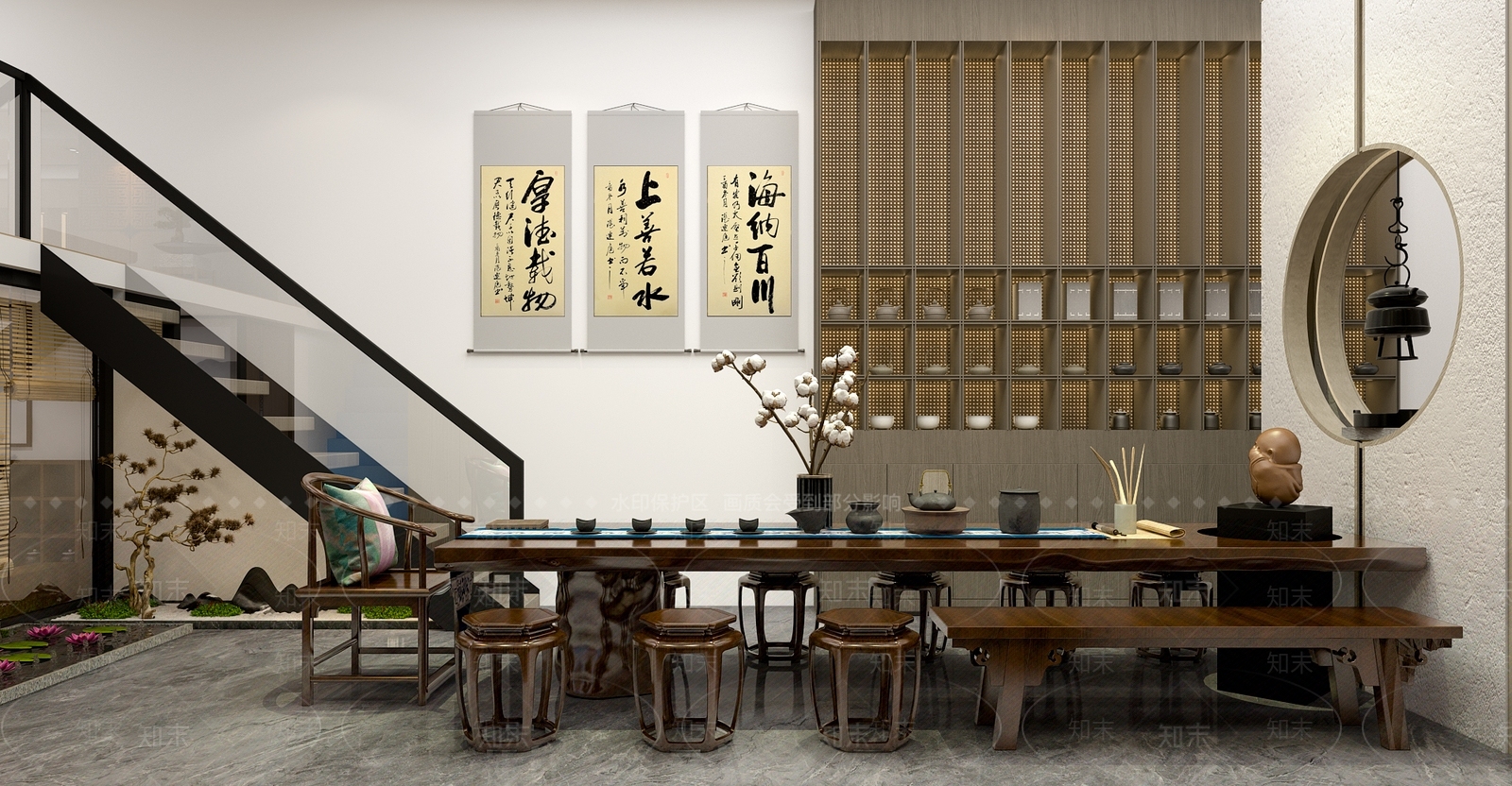 新中式茶舍3D模型下载【ID:1130395704】