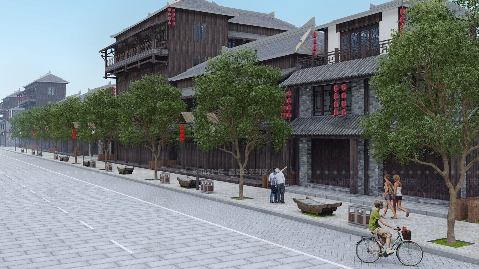 新中式商业街SU模型下载【ID:1130325779】
