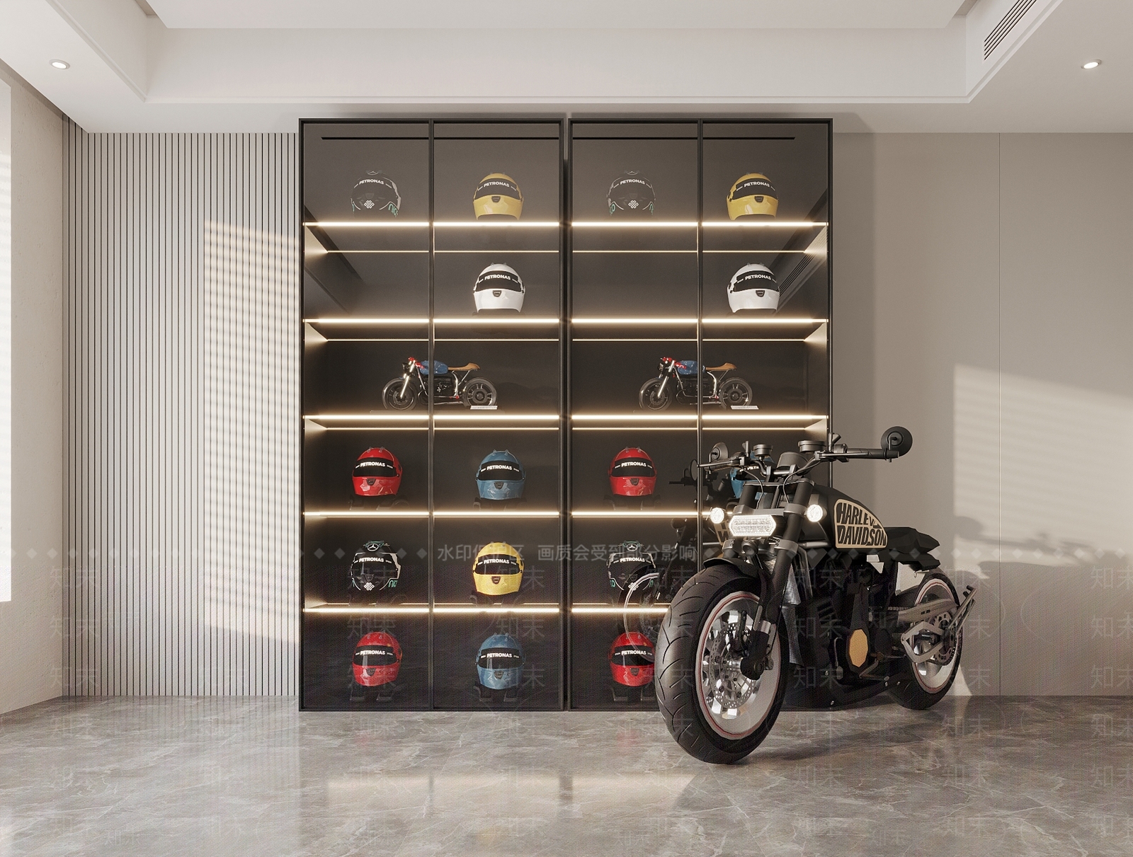 现代摩托头盔展示柜3D模型下载【ID:1130330367】