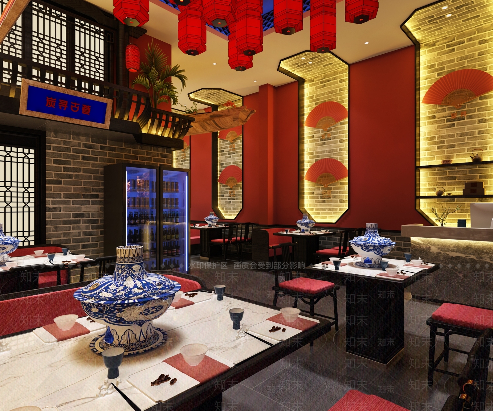 新中式火锅店3D模型下载【ID:1130331137】