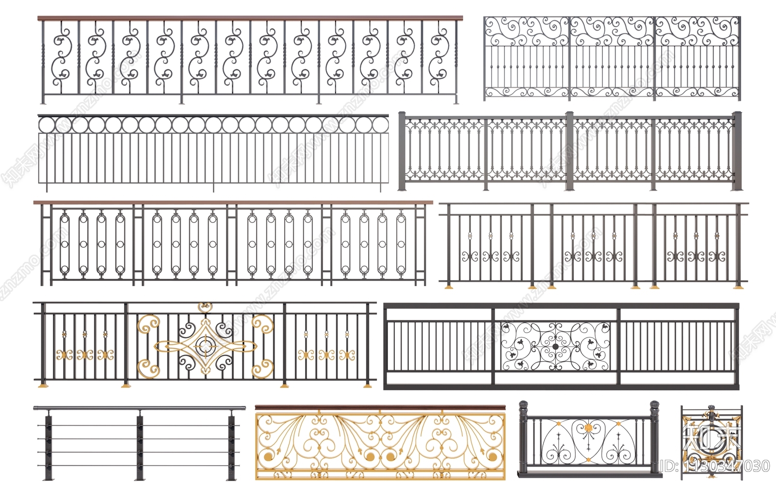 欧式铁艺栏杆SU模型下载【ID:1130347030】